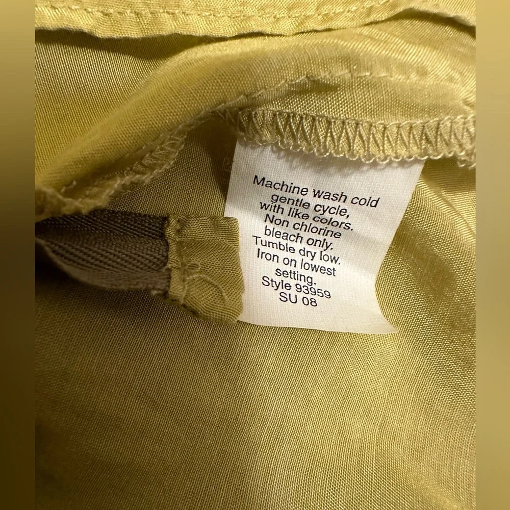J. Crew Blouse Chartreuse Silk Blend Ruffle B Neck Puff Sleeve Side Zip Size 4